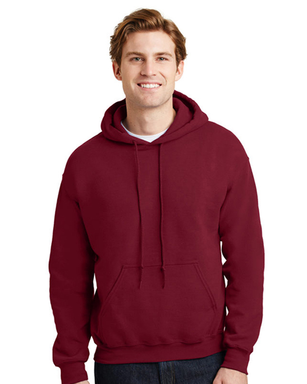 Photo of a man wearing a burgundy hooded sweatshirt.